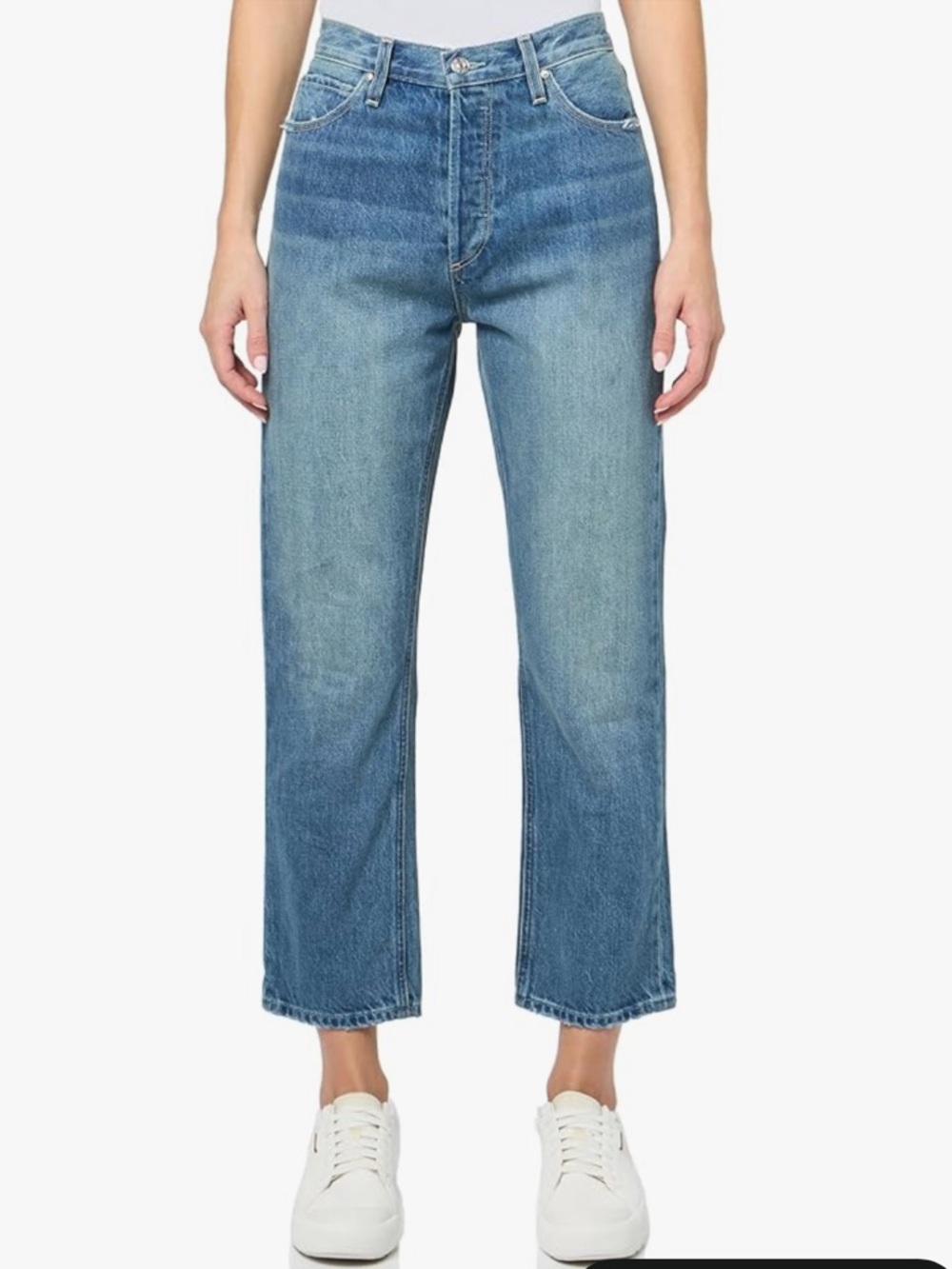 PAIGE Cropped Straight-Leg Jeans in Medium Blue Wash